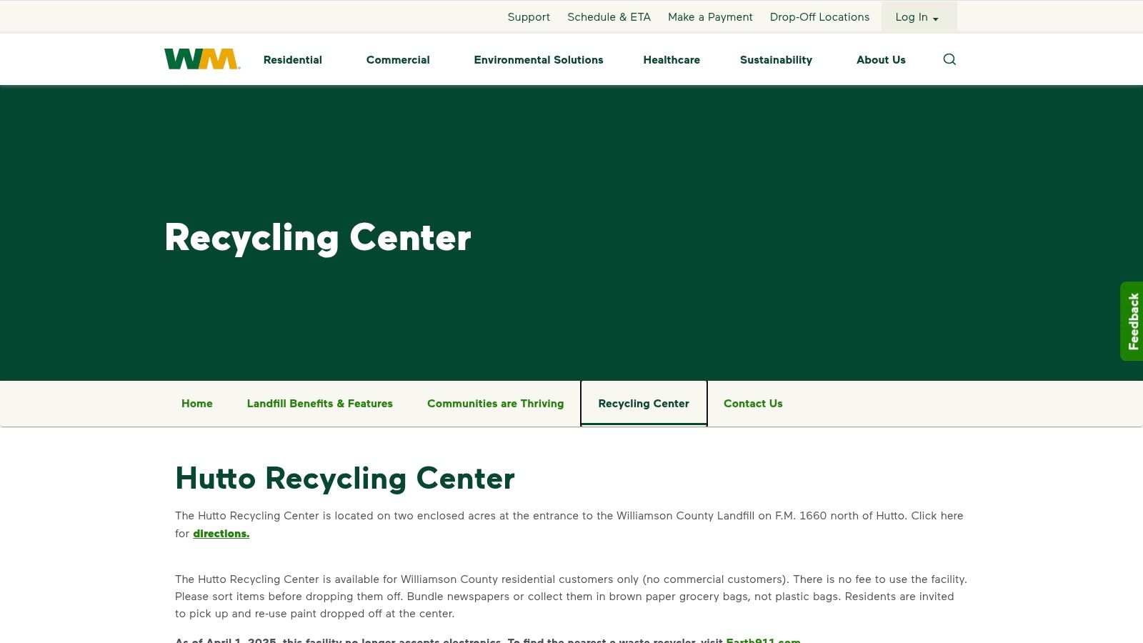 Williamson County Landfill – Hutto Recycling Center (WM)