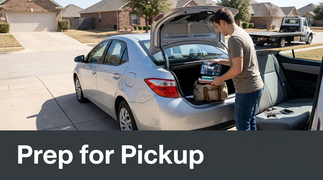 A man carefully places bags and items into the open trunk of a silver car.