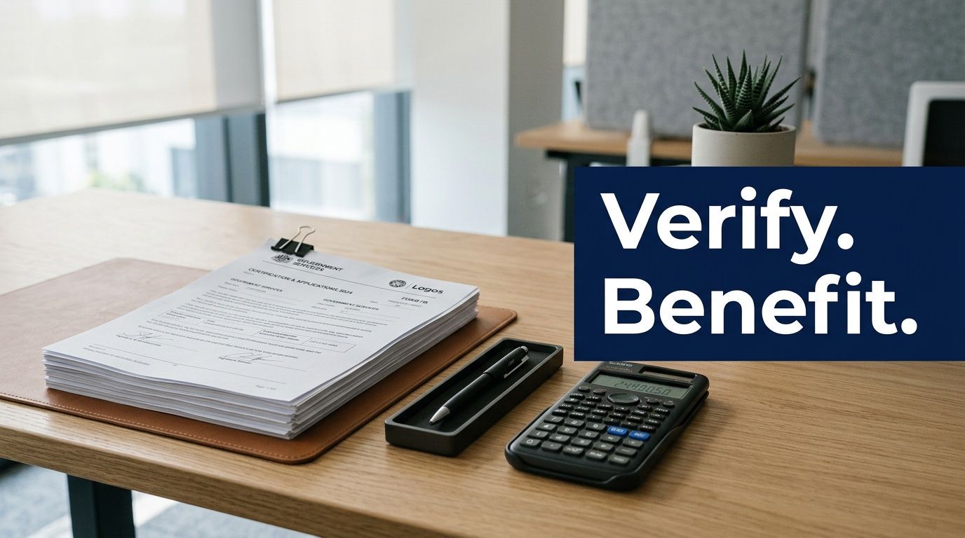 A stack of official documents on a wooden desk with a calculator and a black pen.